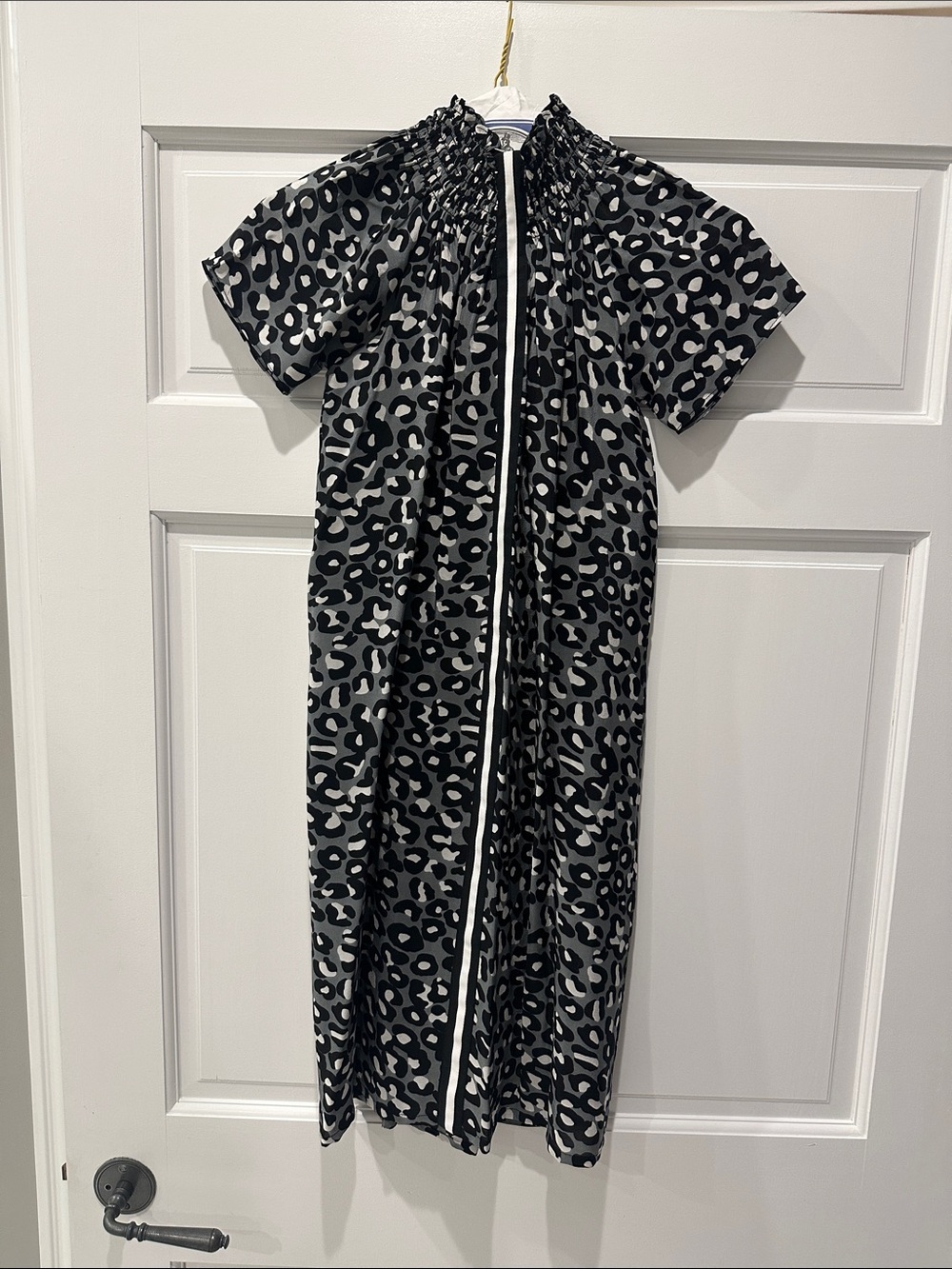 Rungolee Black & Gray Leopard Print Smocked Neck Dress